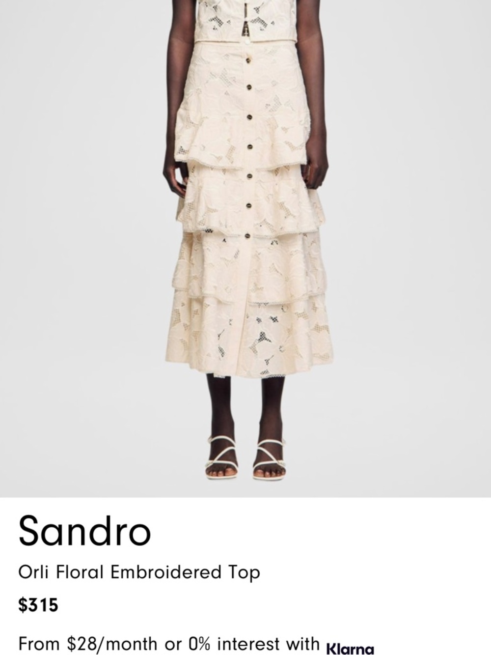 Sandro Cream Lace Ruffle Button-Front Top - Picture 8 of 9